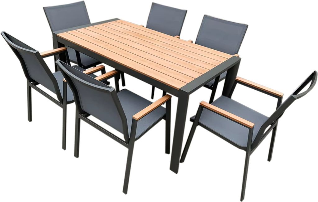 Gartenmöbel Alu / WPC 7-TLG. Anthrazit / Braun Sitzgruppe Terassenmöbel Essgruppe Tisch 220cm + 6 Stühle