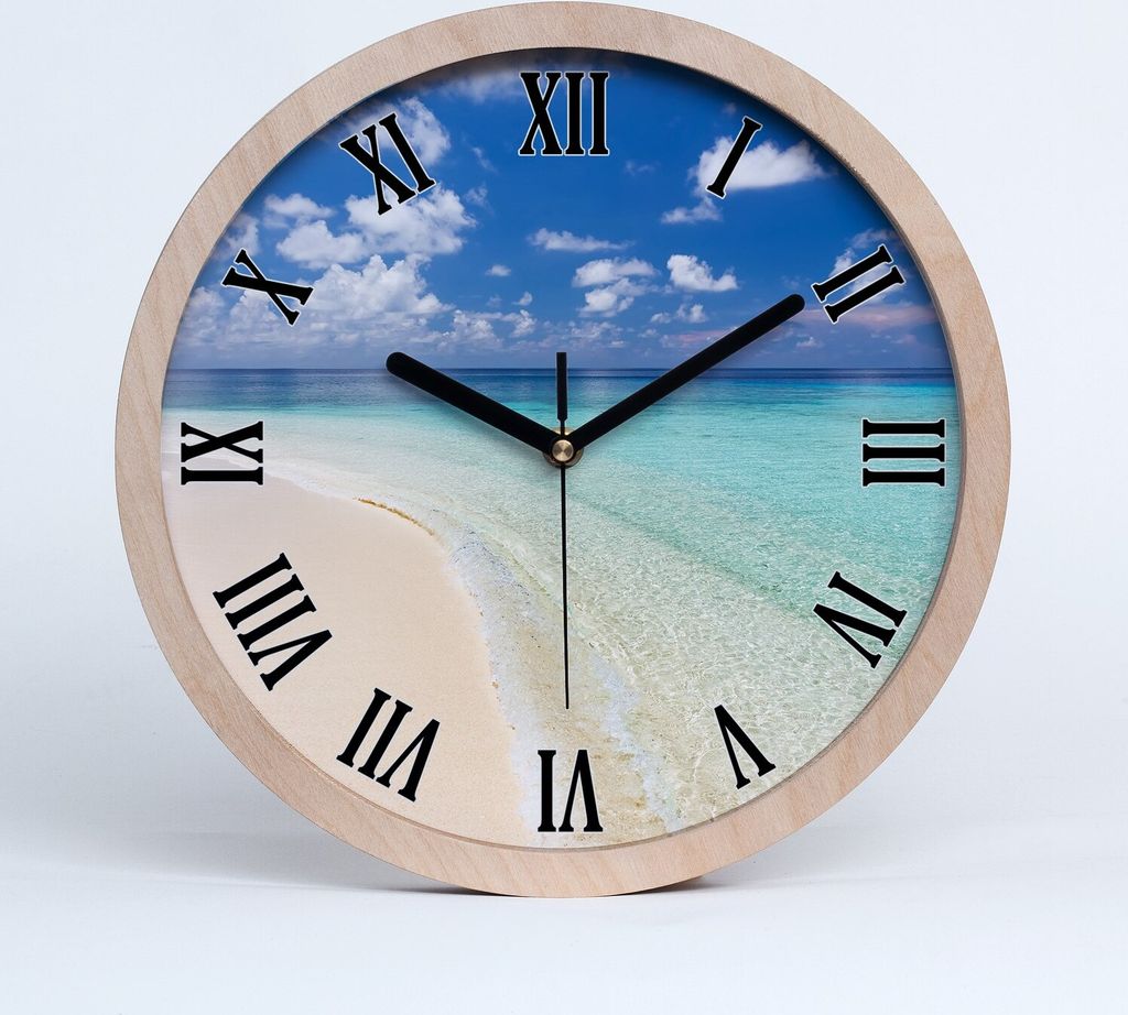 Holzuhr 30fi cm wanduhr - schwarze Spitzen - Strand auf den Malediven