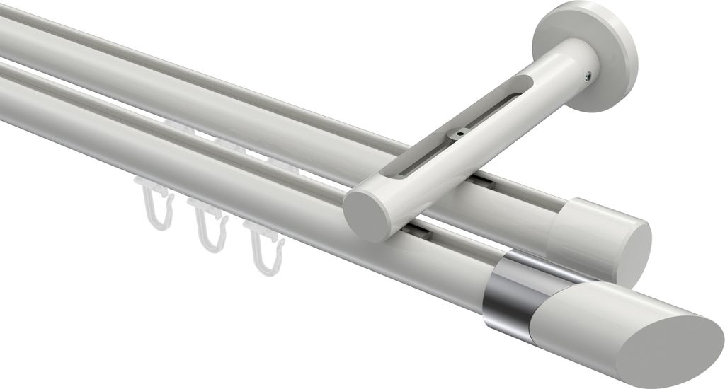 Interdeco Innenlaufstange / Gardinenstange mit Innenlauf Weiß, Typ Siteno Verano (Schräge Bicolor), 20 mm Ø 2-läufig, 160 cm