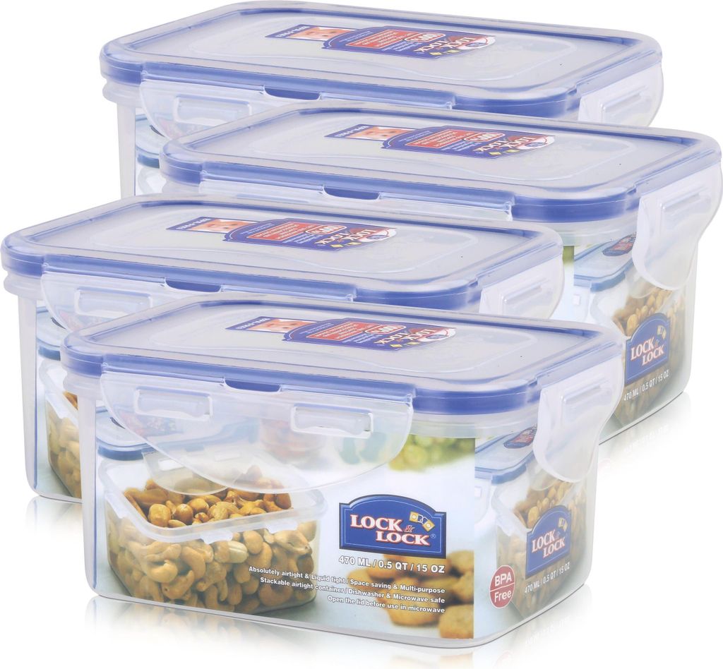 Lock&Lock HPL807 Vorratsdose 470ml - Luft und Wasserdicht - rechteckig (4er Pac