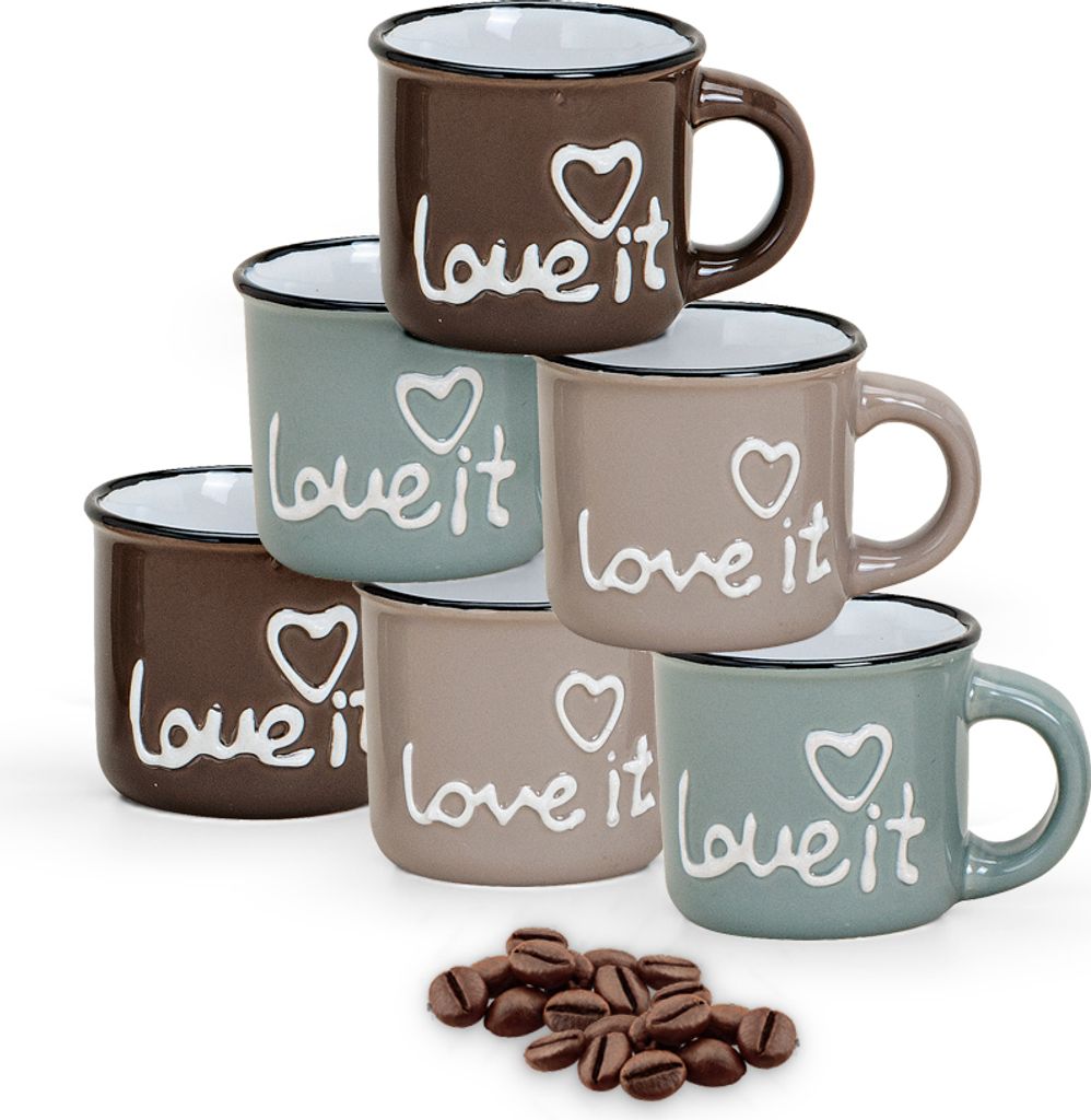 Moderne Keramik Espresso-Tassen 6er Set braun beige 50 ml