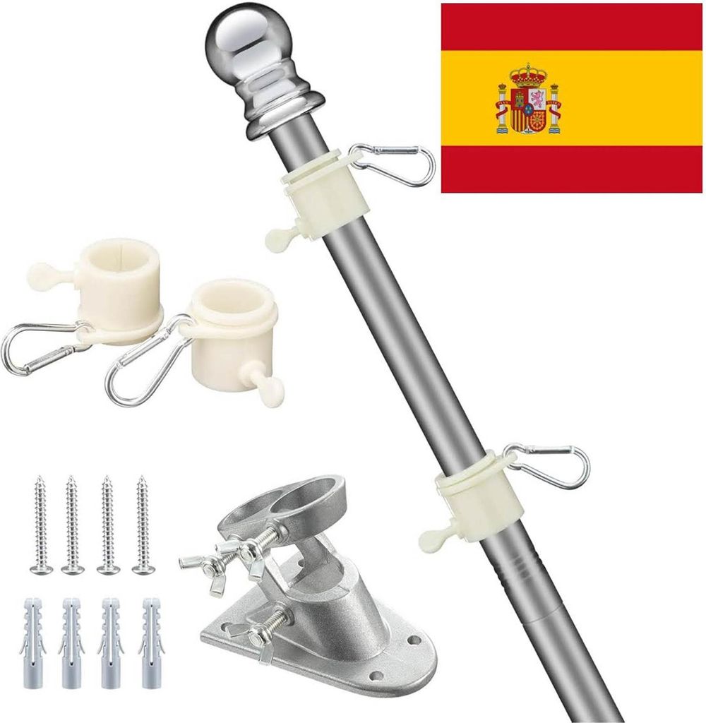 Harms Auktion, 1,8 m, Flaggenauktionskit, spanische Flagge, Aluminiumunterstützung, Edelstahlstange, für Garten, Außen- und Innenbereich.