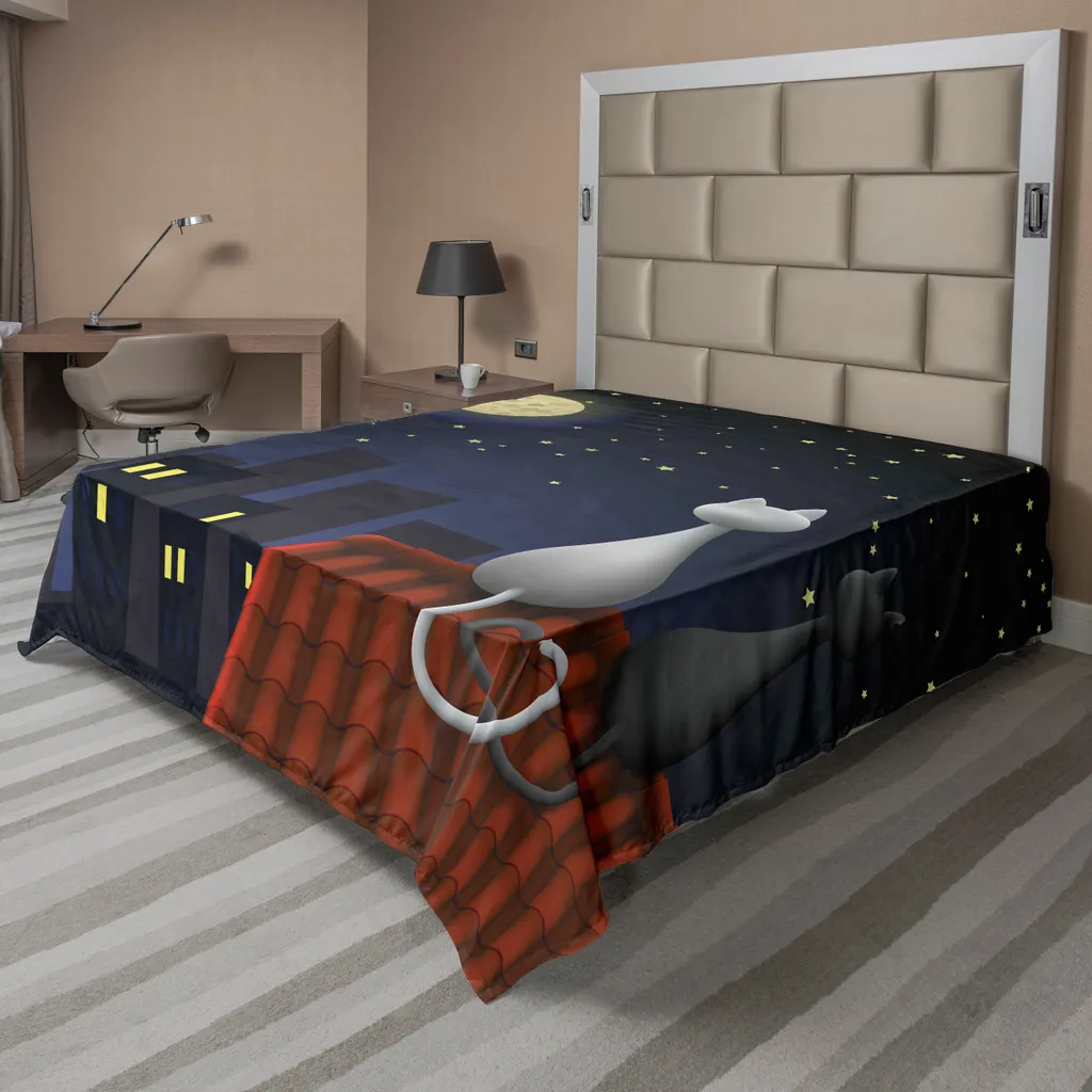 Drap de Lit Doux et Confortable Imprimé Couple de Chats et Nuit Étoilée