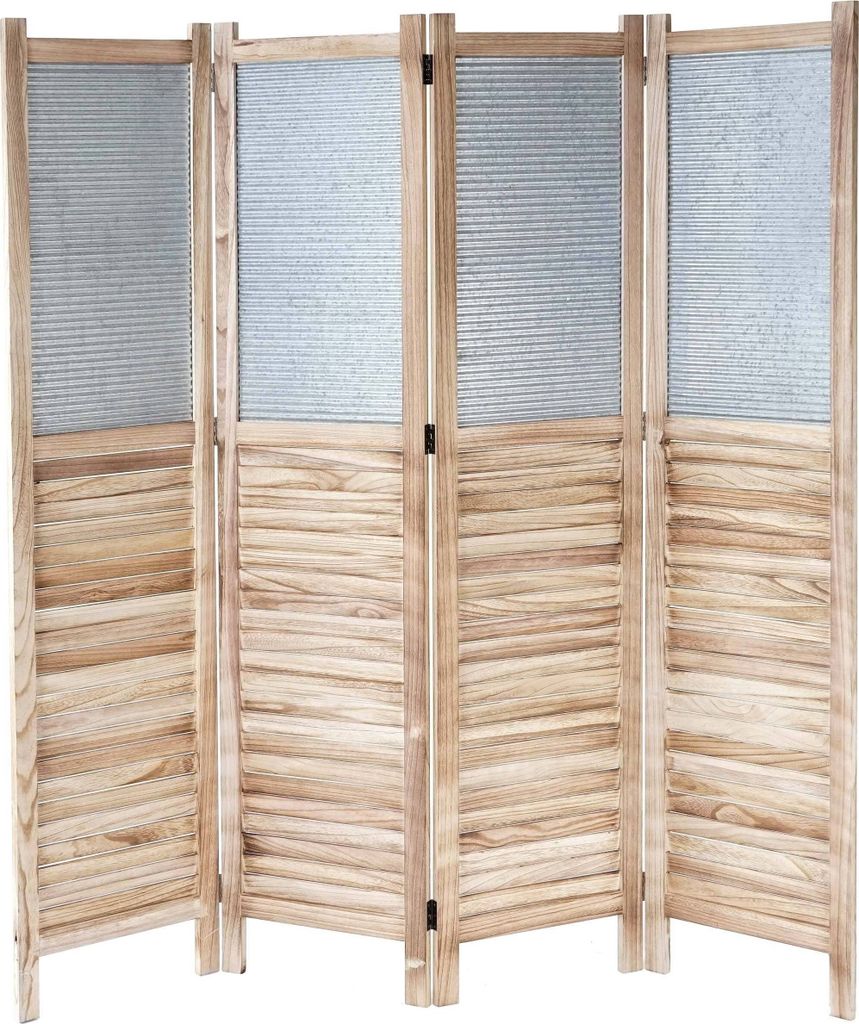 Paravent MCW-D27, Raumteiler Trennwand spanische Wand Sichtschutz, Holz Metall 170x160x2cm