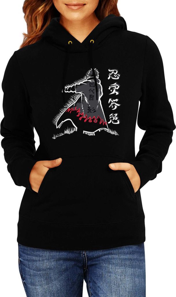 Damen Kapuzenpullover Japan Manga Anime Comics Animation Naruto Namikaze, Lady XL / Schwarz