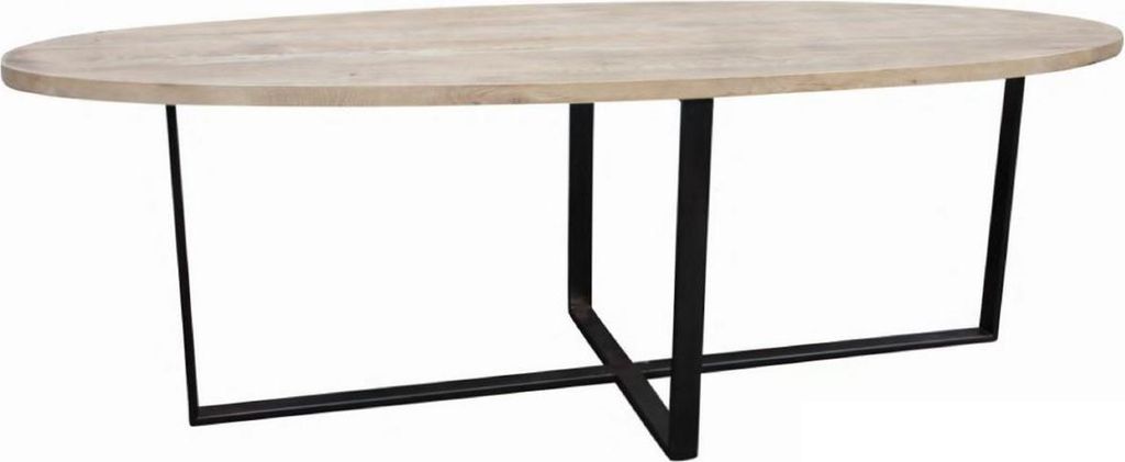 Casa Padrino Luxus Massivholz Esstisch Naturfarben / Schwarz 280 x 90 x H. 78 cm - Ovaler Küchentisch mit Eichenholz Tischplatte und Metallgestell...