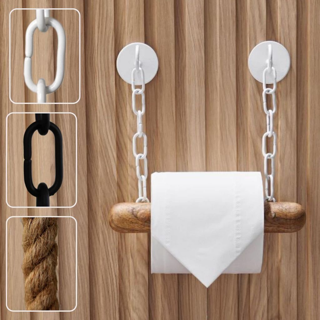 DEKAZIA Toilettenpapierhalter Holz | Klopapierhalter ohne Bohren | Klorollenhalter für Toilettenpapier | WC Rollenhalter | Klopapier Aufbewahrun...
