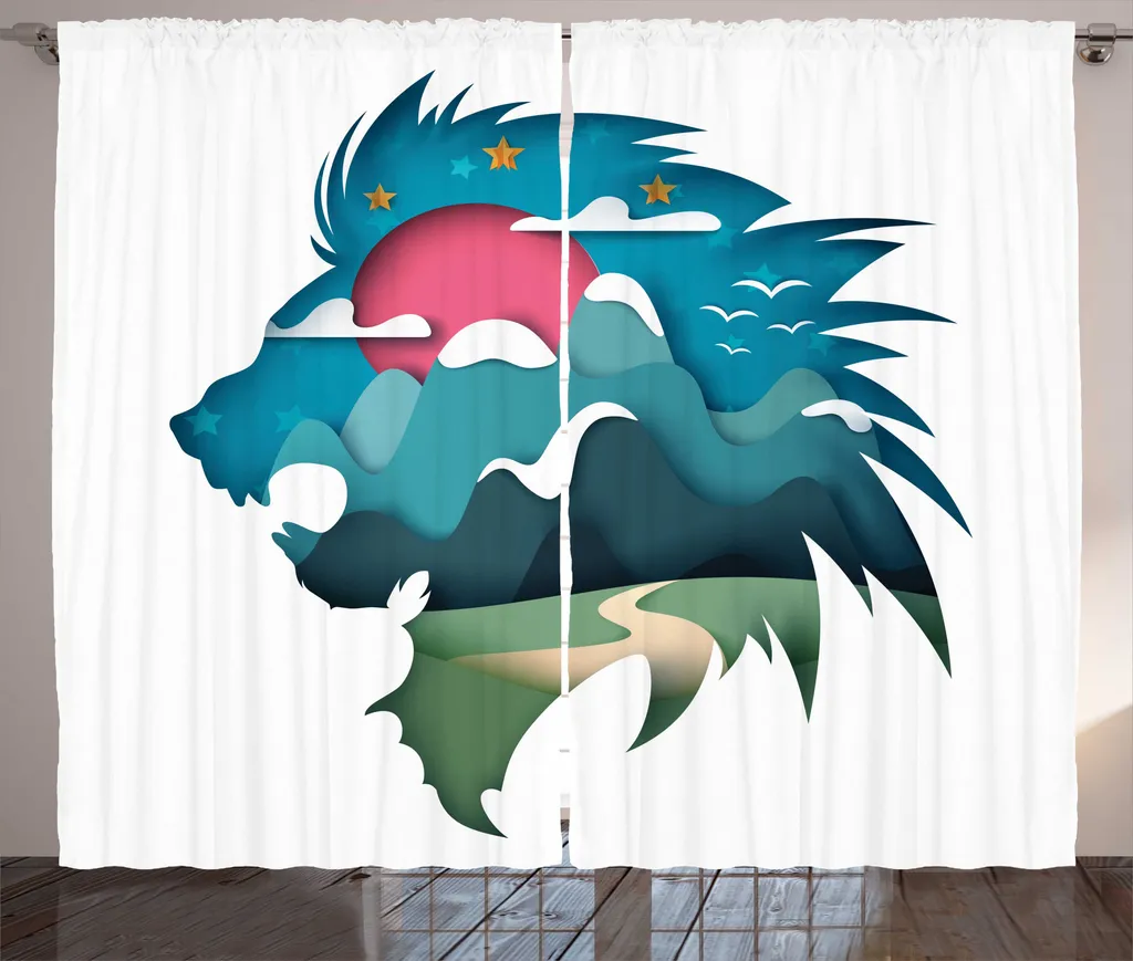 Rideaux de Salon ABAKUHAUS avec Crochets Motif Lion Sauvage 280x225