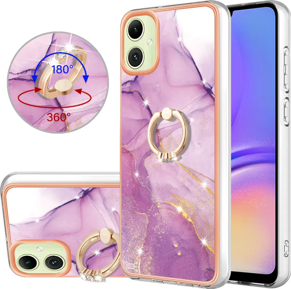 Custodia Marble per Samsung Galaxy A05, custodia protettiva in silicone TPU con supporto ad anello Viola