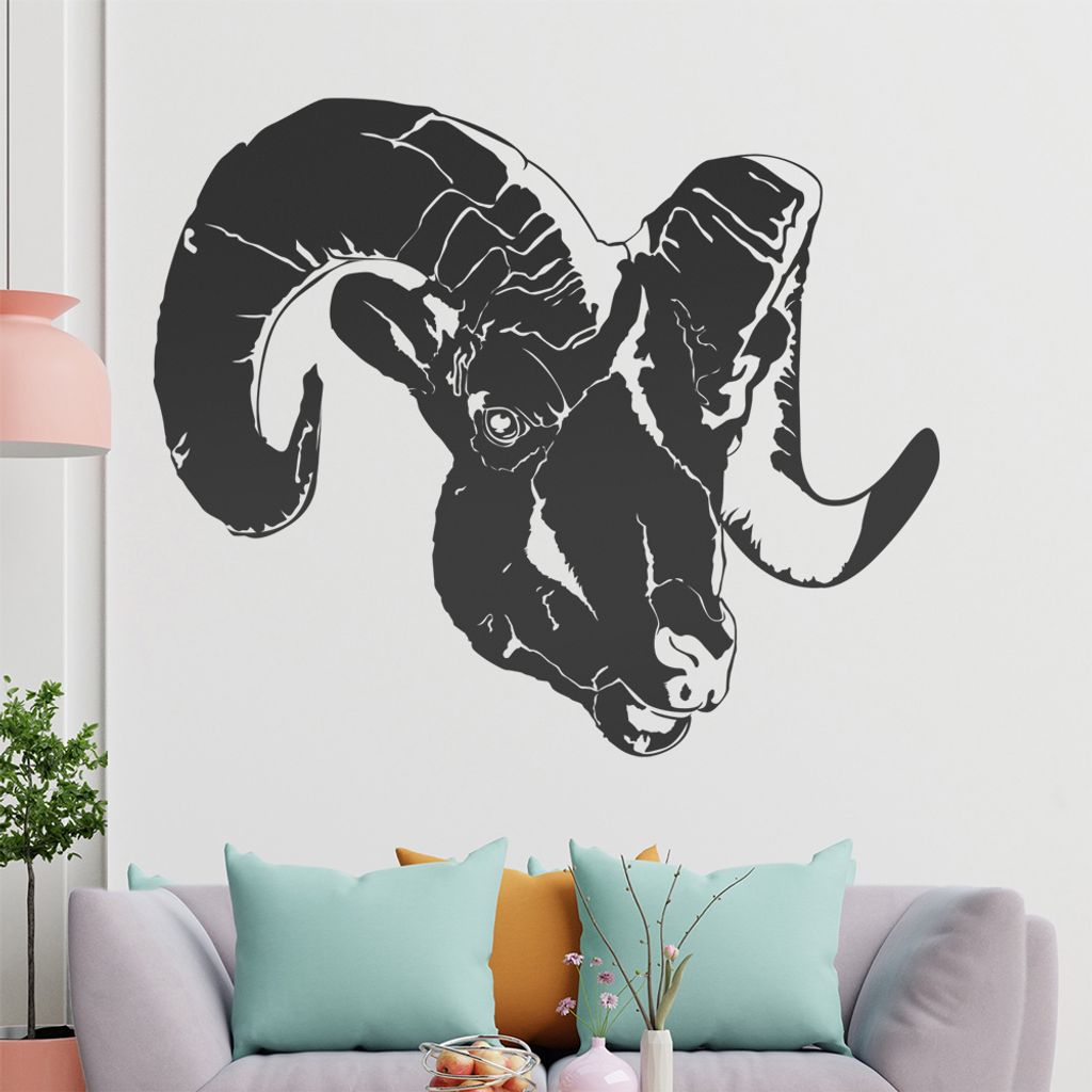 KIWISTAR Mufflon europäisch Korsika Wandtattoo in 6 Größen - Wandaufkleber Wall Sticker - Dekoration, Küche, Wohnzimmer, Schlafzimmer, Badezimmer