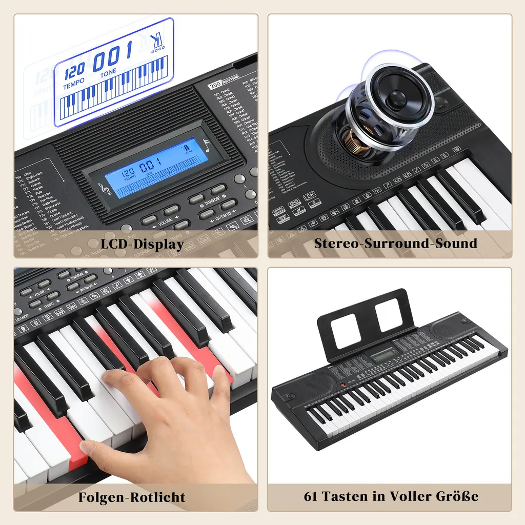 FCH Clavier 61 touches Piano Numérique Kit Complet avec Support et Banc - 9