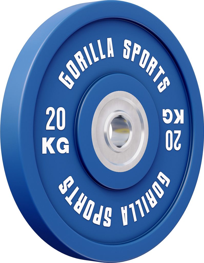 GORILLA SPORTS Hantelscheiben - 50 mm, 20 kg, Einzeln, Gusseisen, Gummi - Bumper Plates, Gewichte Hantel, Olympia, Gewichtsscheiben, Weight Plates