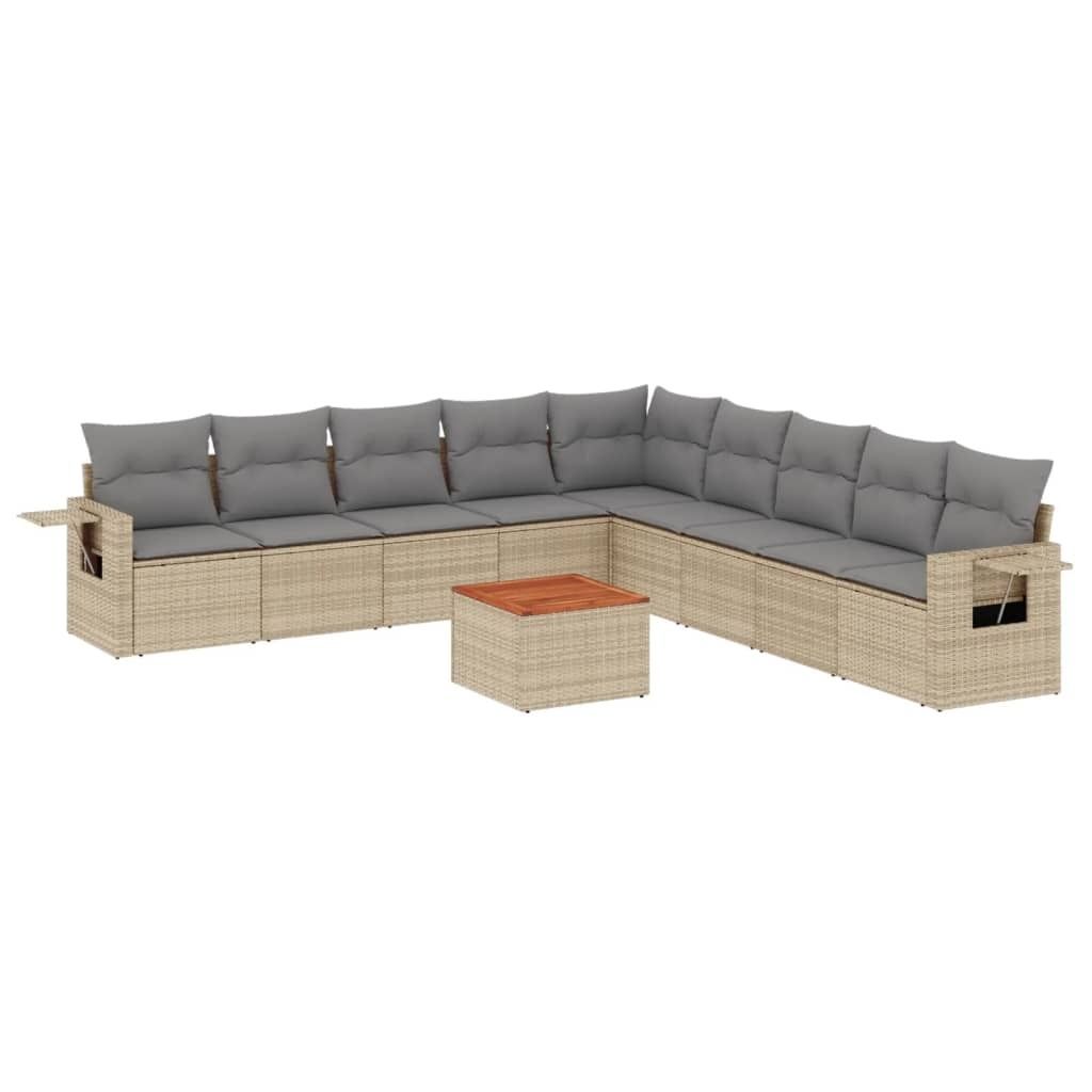 vidaXL 10-tlg. Garten-Sofagarnitur mit Kissen Beige Poly Rattan