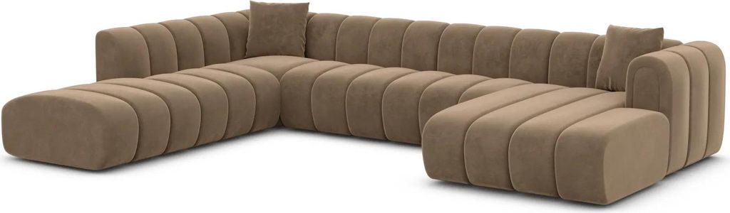 Samtstoff U-Form XXL Lounge Wohnlandschaft Amoria Braun Rechts