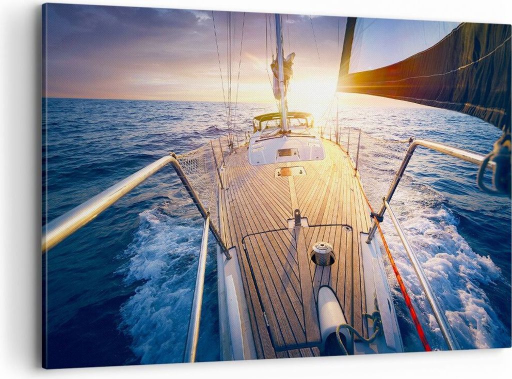 Bild auf Leinwand - Leinwandbild - Segelboot Meer - 120x80cm - Wand Bild - Wanddeko - Wandbilder - Leinwanddruck - Bilder - Kunstdruck - Wanddekora...