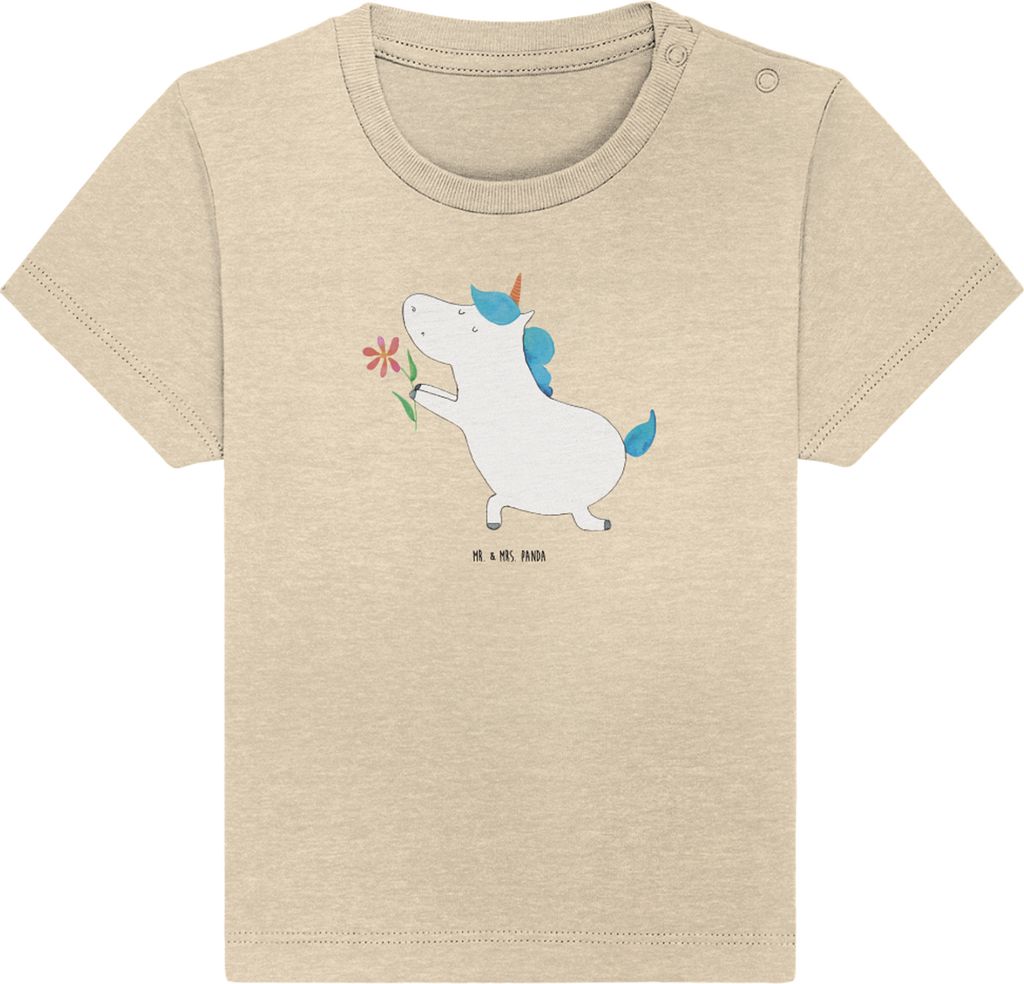 Mr. & Mrs. Panda T-Shirt Einhorn Blume 6. - 12. Monat - Natural Raw - Geschenk, Kinder Shirt, Babyshirt, Einhörner, Unicorn, Top, Freund, Ehe, Bau...