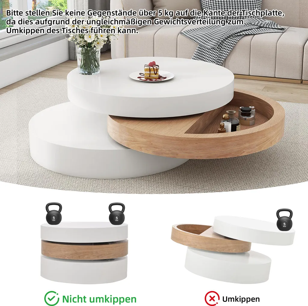Table de Salon à 3 Niveaux avec Rangement Table Basse Rotative 360° - 6
