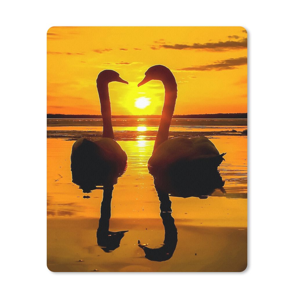 MuchoWow Mauspad Mousepad Schwäne - Sonnenuntergang - Vogel - Orange - Wasser 30x40 cm - Mousepads - Maus Mat - Pad - Mausunterlage - Mausmatten