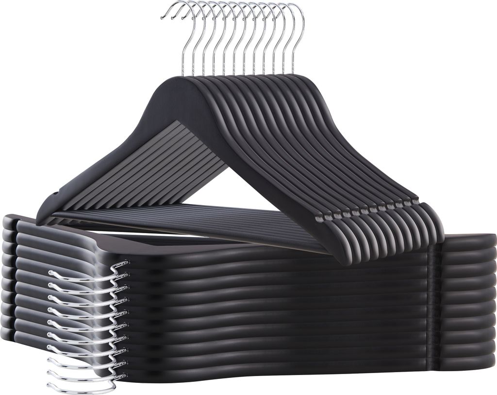 ACAZA Kleiderbügel - 20 Stück - Kleiderbügel - Holz Kleiderbügel - Schwarz - Anti-Rutsch Kleiderbügel - Hosenbügel - Holz Kleiderbügel