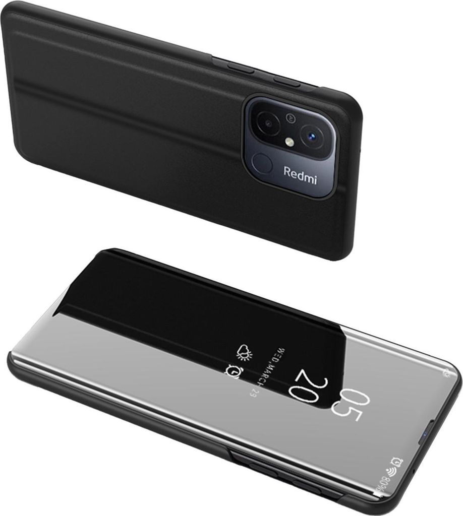 Clear View Case für Xiaomi Redmi 11A / Poco C55 / Redmi 12C Hülle mit Klappe schwarz