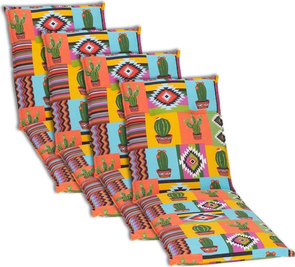 NYVI Liegenauflagen Piemont 4er Set - 191x58x8 cm Mexiko - Extra Starker 8cm Sitzpolster - Gartenmöbel Auflagen mit Halteband & Bindebändern