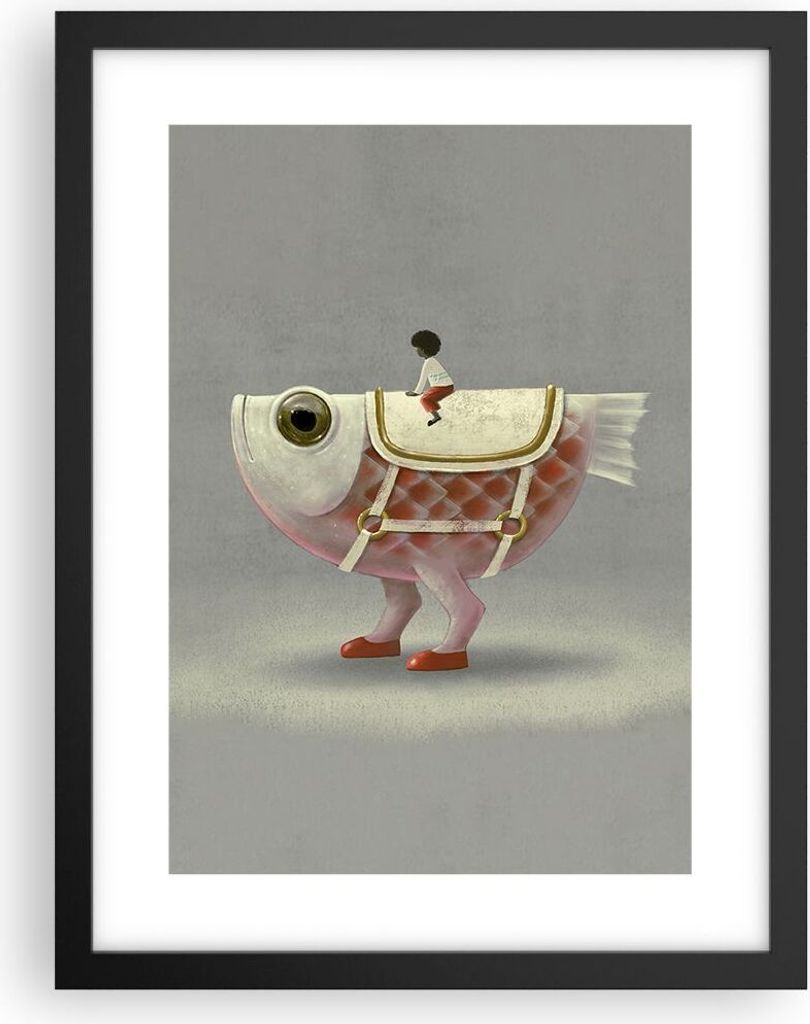 Gerahmtes Poster - Schwarzer Rahmen - Surreal Fisch Kind - 30x40 cm - Wand Bild - Wanddeko - Wandbilder - Kunstposter - Wandposter - Bilderrahmen -...