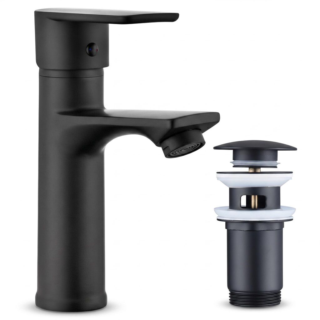 Homelody Wasserhahn Bad Schwarz,Waschtischarmatur Mischbatterie Waschbeckenarmatur Einhebelmischer, Ablaufventil mit Pop-up Mechanismus für Badezi...
