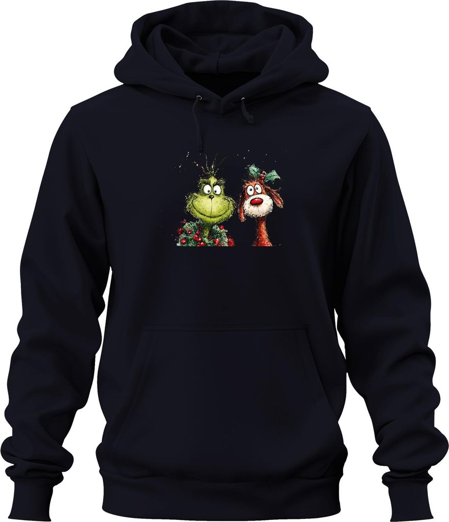 Weihnachten Grinch grün lustig Max Hund Stechpalme Geschenk Uni Hoodie Kapuzenpullover, Navy, M