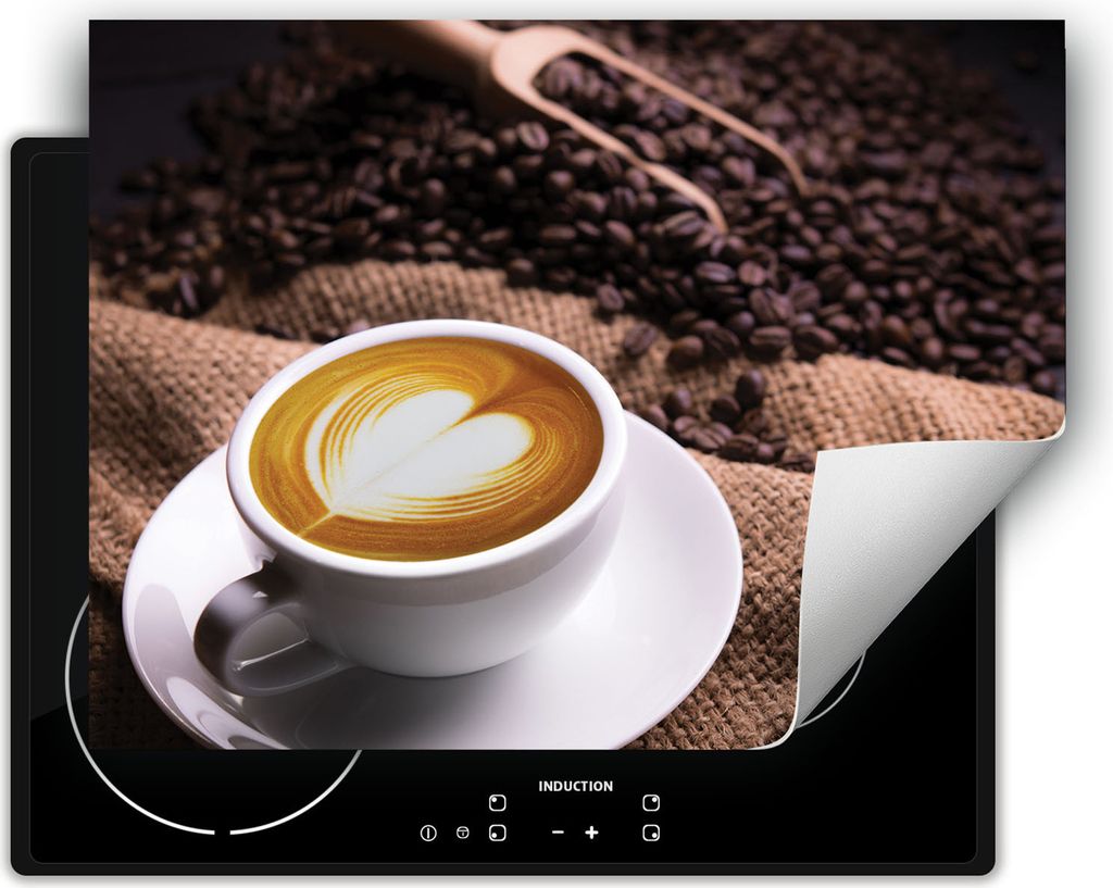 DarHaus Herdabdeckplatte 70x52 cm Anti Rutsch Matte Aufrollbar, Kaffee - herz