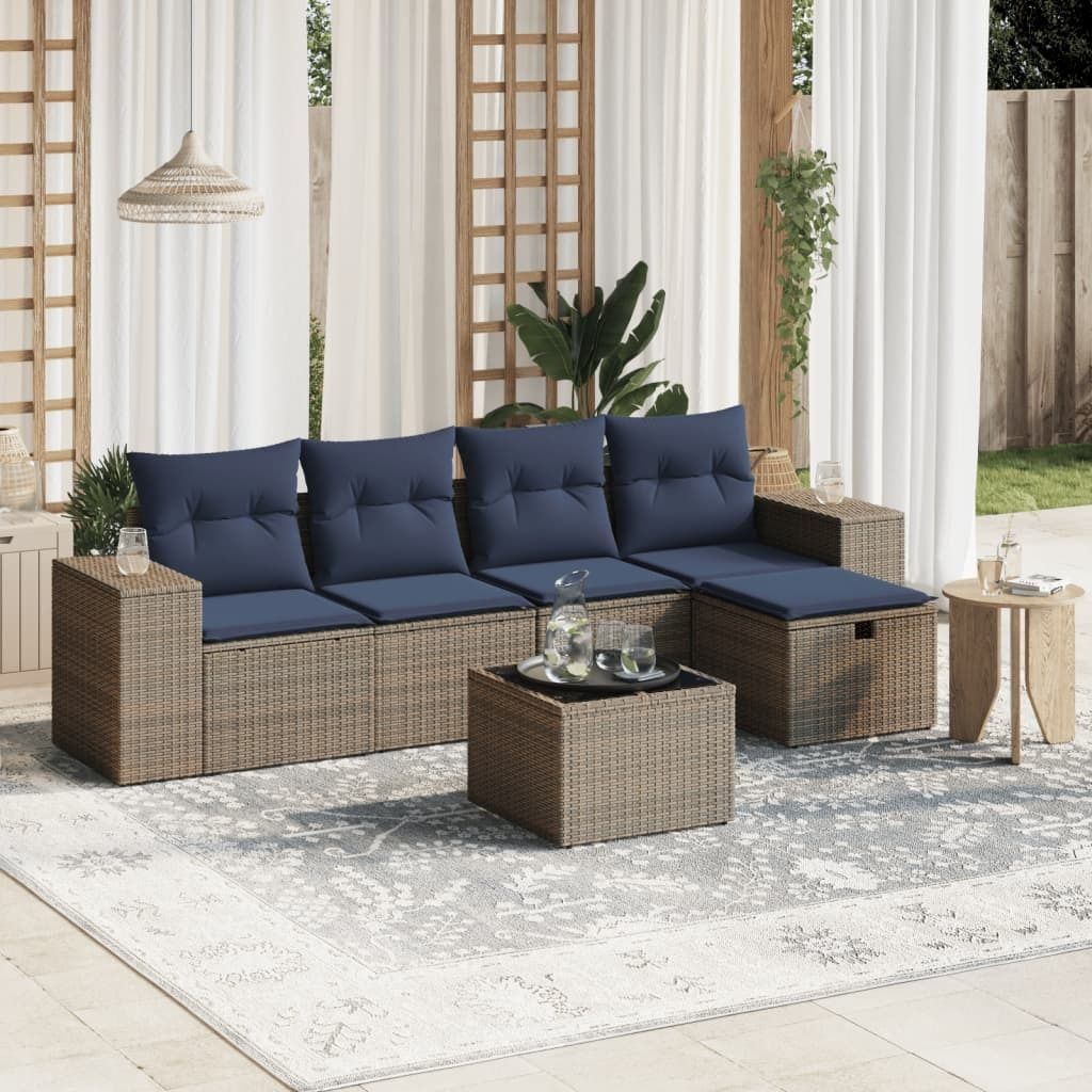 Maison Exclusive - 6-tlg. Garten-Sofagarnitur mit Kissen Grau Poly Rattan