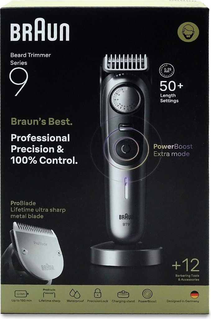 Braun BeardTrimmer 9 BT9560, Waschbar, Akku, Schwarz, Produktbild 