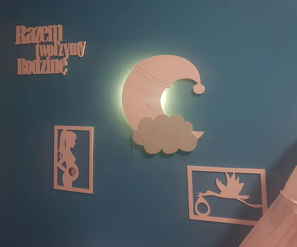 Cadeau de naissance : Veilleuse Lune et Nuages LED nom gravé