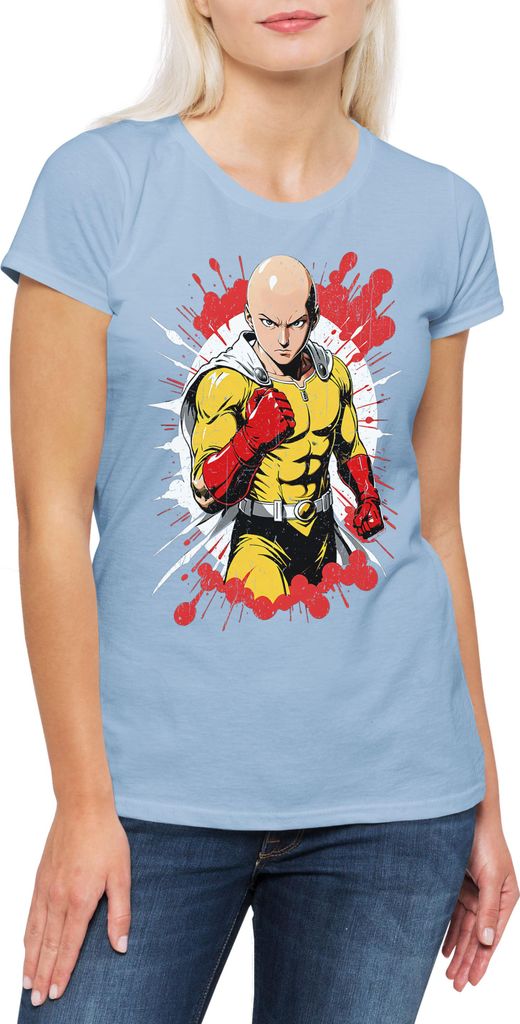 Urban Backwoods Anime Punch, Damen T-Shirt, Farbe: Hellblau, Größe: 2XL
