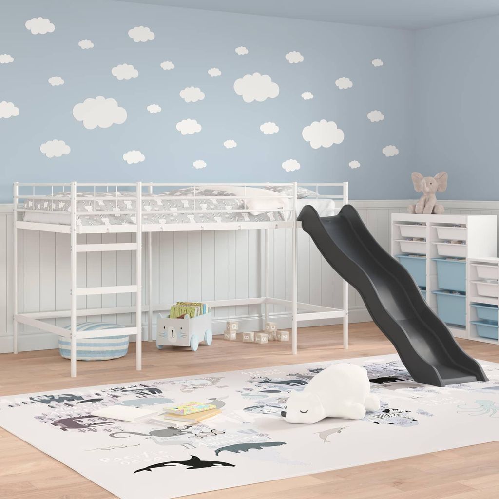 "im Diskont"Kinder-Loftbett - Einzelbett/Jugendbett - Robust und langlebig - mit Rutsche Weiß und Anthrazit 90x200cm - Klassische Betten NeuMöbel...