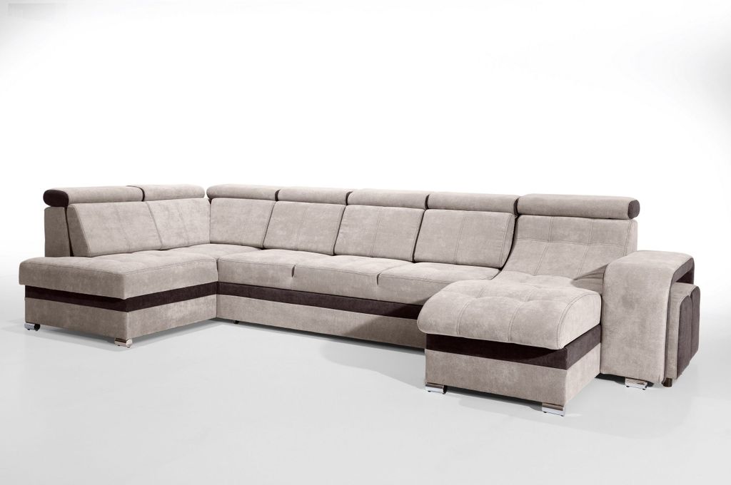 Robin Milan Ecksofa mit Schlaffunktion 2X Bettkasten 7X Kopfstützen 2X Hocker Sofa L-Form Schlafsofa Freistehende Eckcouch Schlafcouch Wohnzimmerm...
