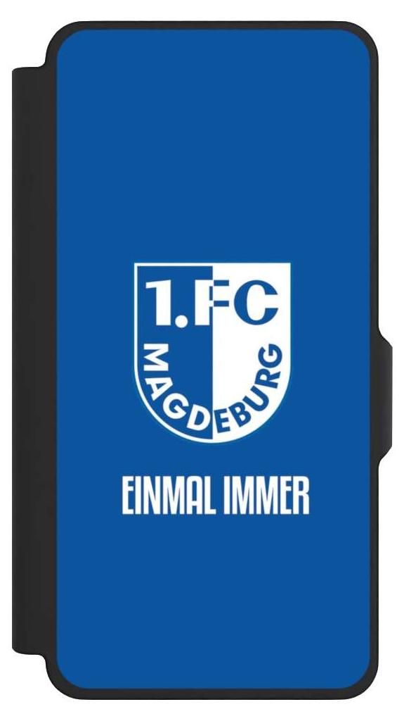 NIVOCASE Klapphülle für Samsung Galaxy S26+ Handyhülle aus Kunst Leder NIVOflip schwarz Offizielles Lizenzprodukt Wappen 1. FC Magdeburg