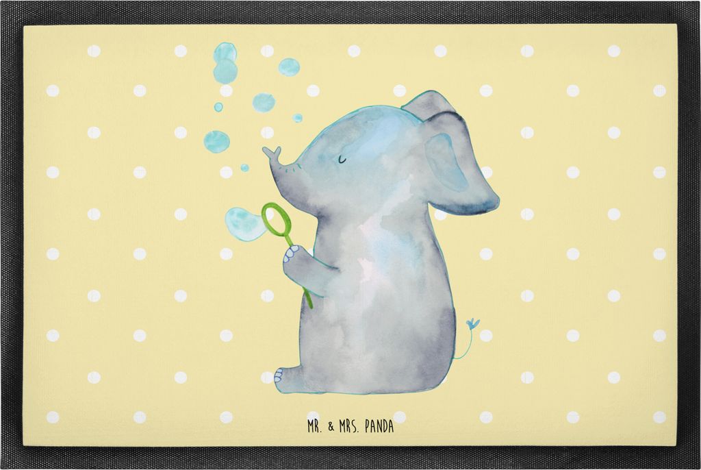 Mr. & Mrs. Panda Bodenvorleger Elefant Seifenblasen 60 x 90 cm - Gelb Pastell - Geschenk, Schmutzfangmatte, fußmatte, Heimat, Gummimatte, Liebe, S...