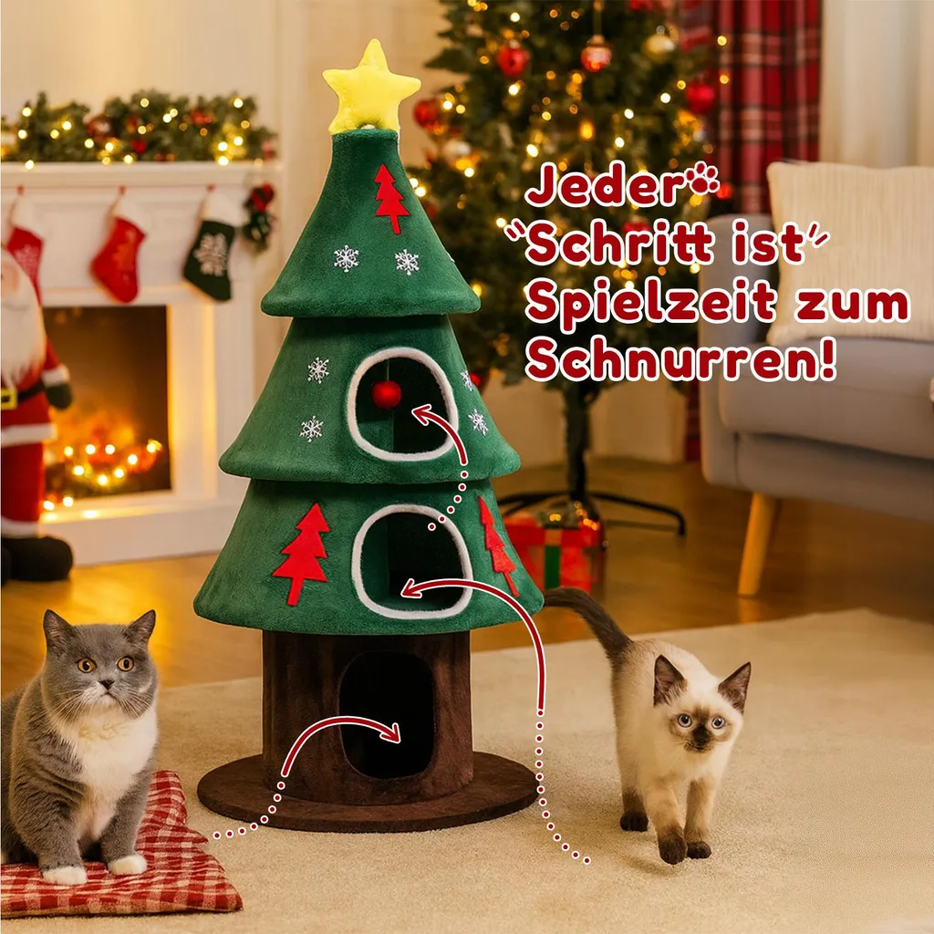 Arbre à chat stable 135 cm avec colonnes à griffer et niche douillette - 5