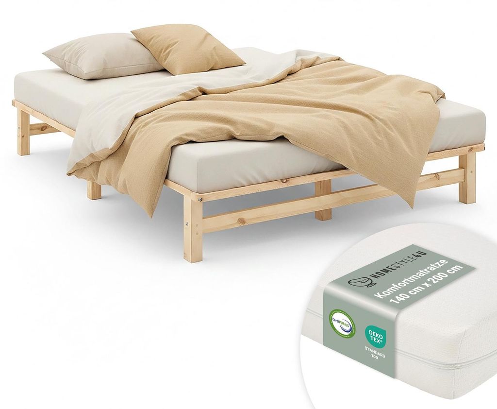Cadre de lit 140x200 cm avec Matelas Lit en bois massif Lit Image du produit 