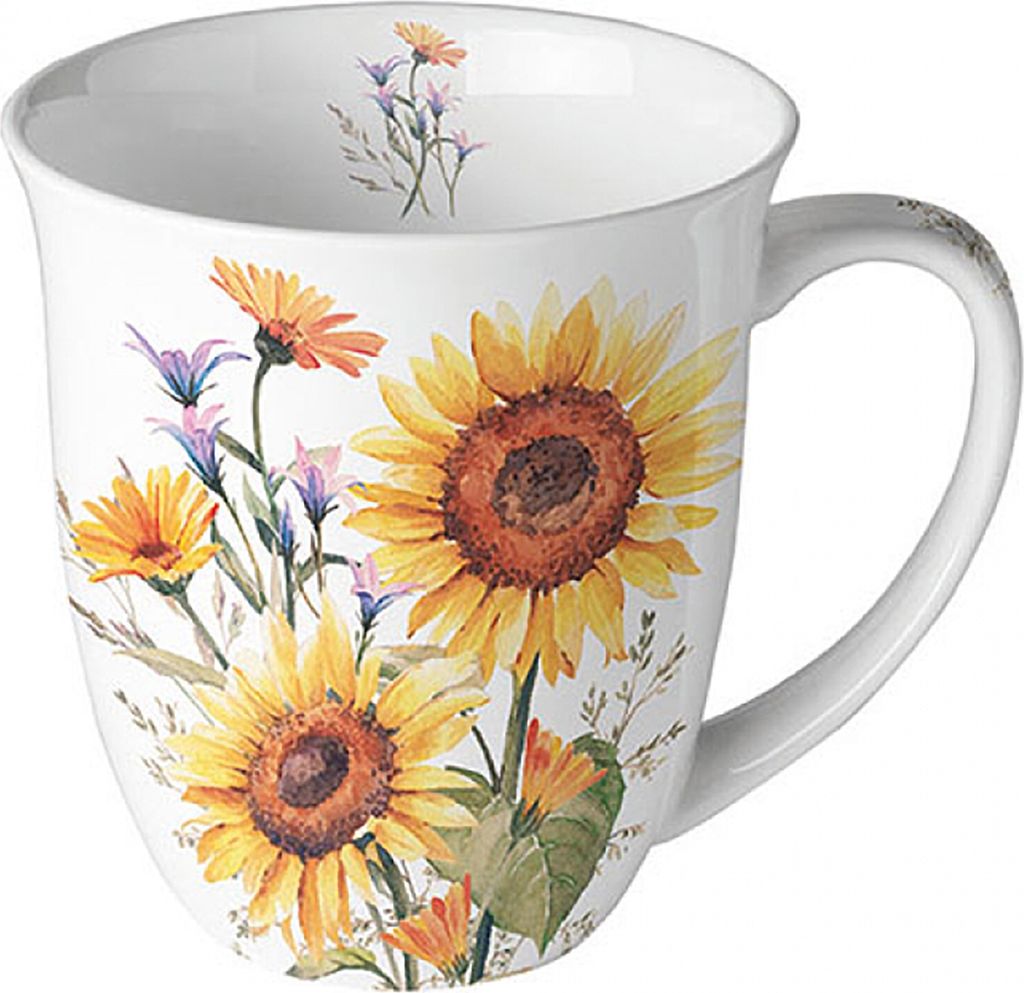 Ambiente Kaffeetasse Becher Teetasse Mug 0,4 l Fine Bone China Sonnenblumen sunflowers