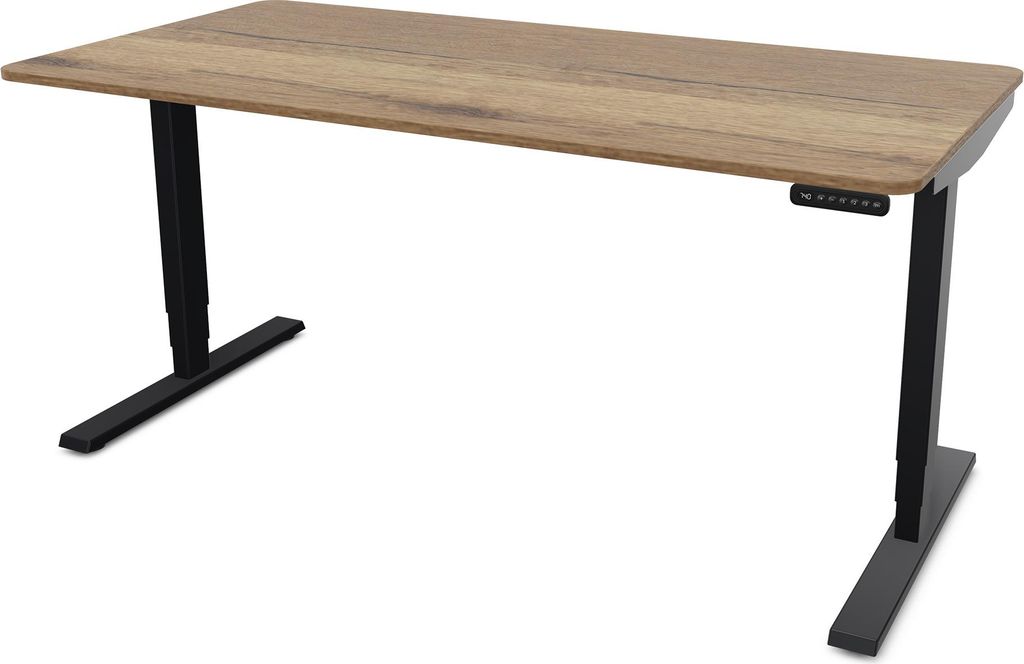 ASSMANN Elektrisch höhenverstellbarer Schreibtisch Y-Line Curved Eiche Tabak Schwarz, 180x80cm, Memoryfunktion, 2-fach-Motorik