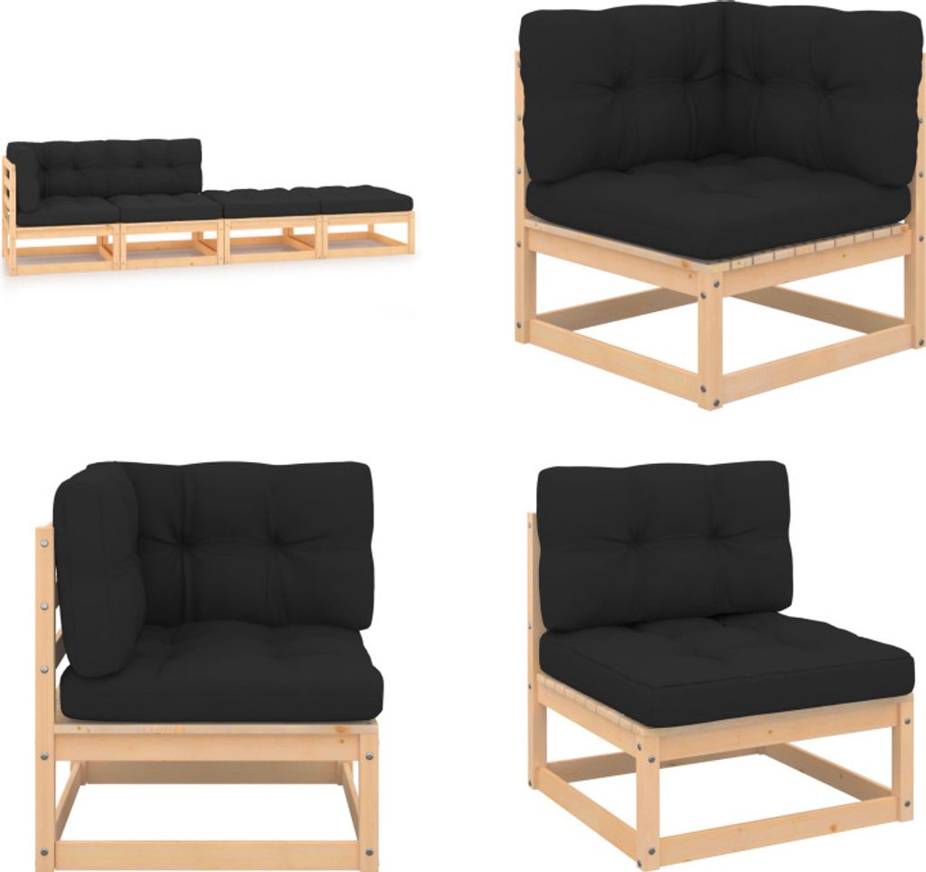vidaXL 4 tlg. Garten Lounge Set mit Kissen Massivholz Kiefer - Gartenmöbel Set - Gartenmöbel Sets - Gartengarnitur - Gartengarnituren