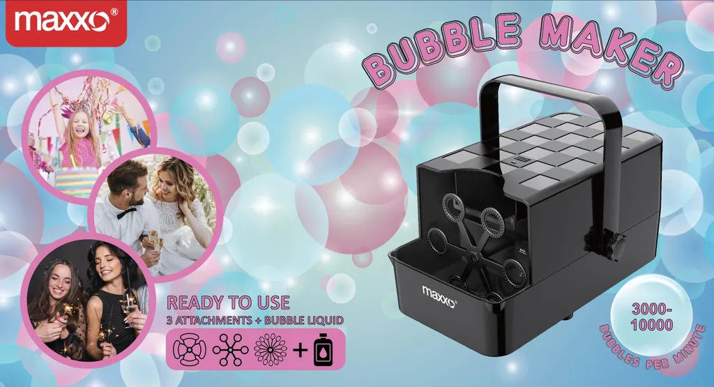 Machine à bulles silencieuse Maxxo 10000/min format compact USB/Piles