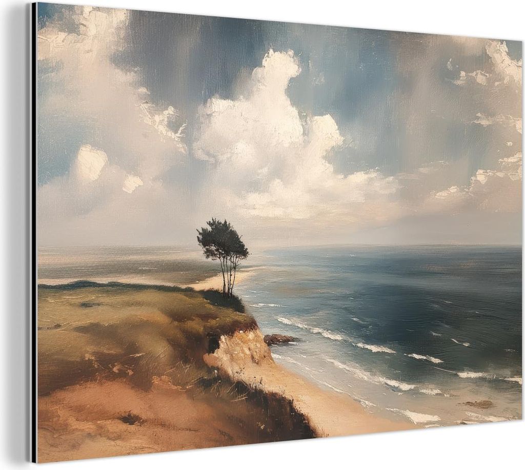 MuchoWow Wanddekoration Metall Metallbild Wandkunst 90x60 cm Klippe - Meer - Baum MuchoWow Aluminium Gemälde - Wandbilder