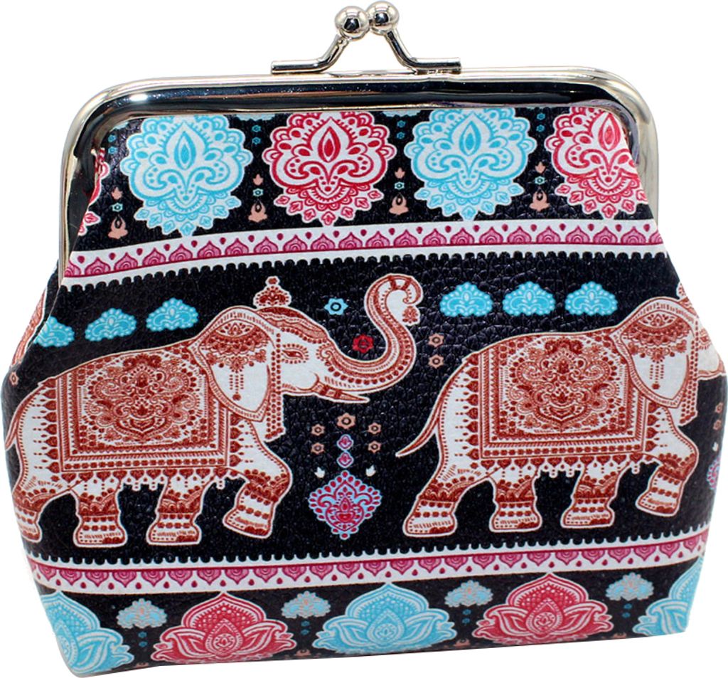 Damen Elefant Print Kuss Lock Kleine Geldbörse Clutch Handtasche Weiß