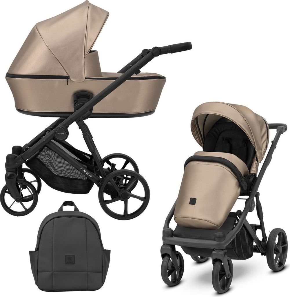 Kunert ARIZO 2in1 Kinderwagen in Braun/Cappucino, Tragetasche und Zubehör