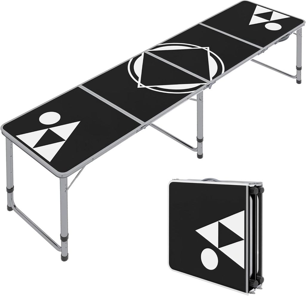 Campingtisch klappbar 240x60 cm h?henverstellbar, Bierpong Tisch Alu, Schwarz