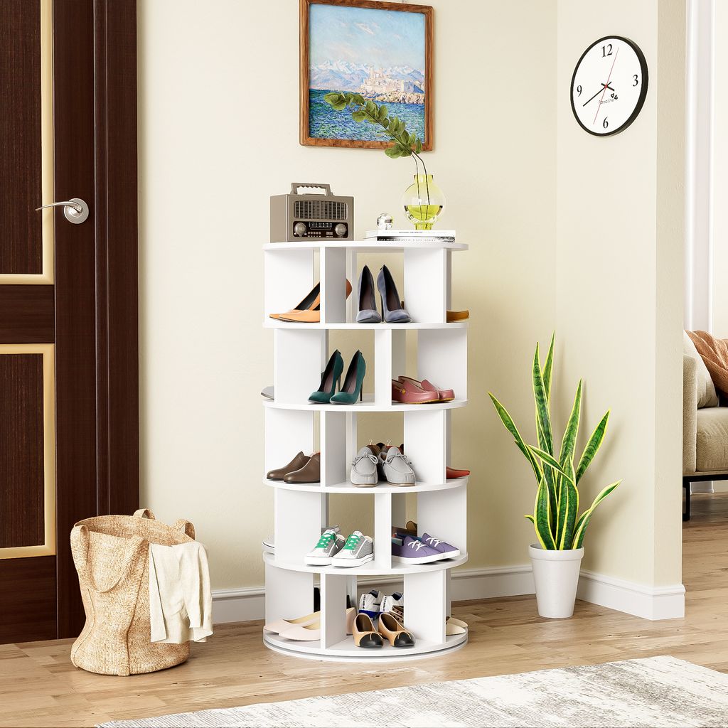 Merax 360° Drehbares Schuhregal mit 5 Ebenen, Schuhschrank drehbar, Praktisches und Stilvolles Lagerungssystem für Ihr Zuhause, Ecke Schuhablage