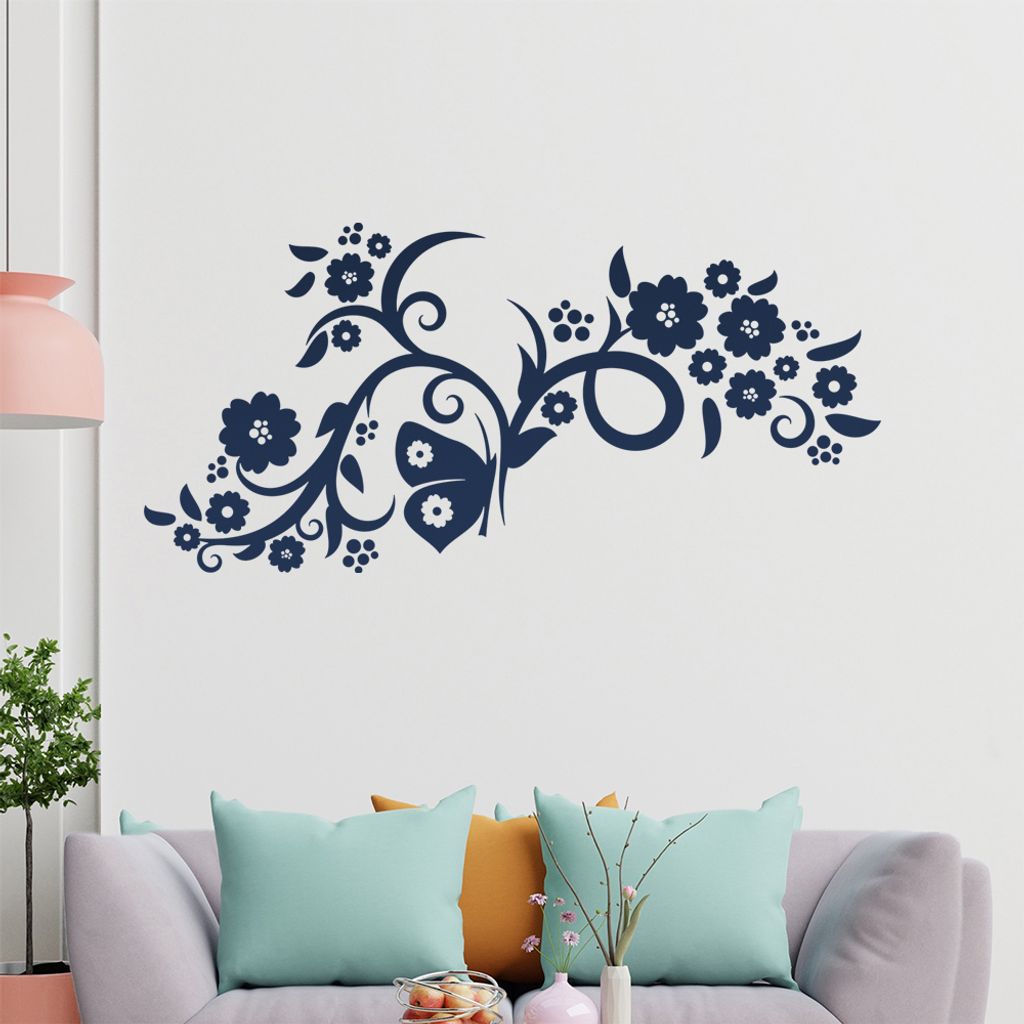 Falter Schmetterling Blüte Wandtattoo in 6 Größen - Wandaufkleber Wall Sticker - Dekoration, Küche, Wohnzimmer, Schlafzimmer, Badezimmer