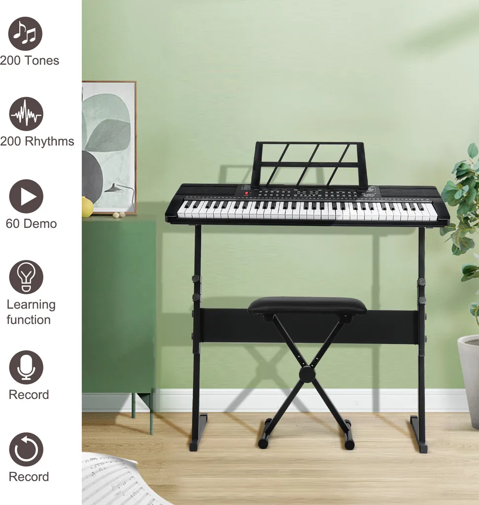 FCH 61 touches E Keyboard Piano électronique complet noir avec support - 4